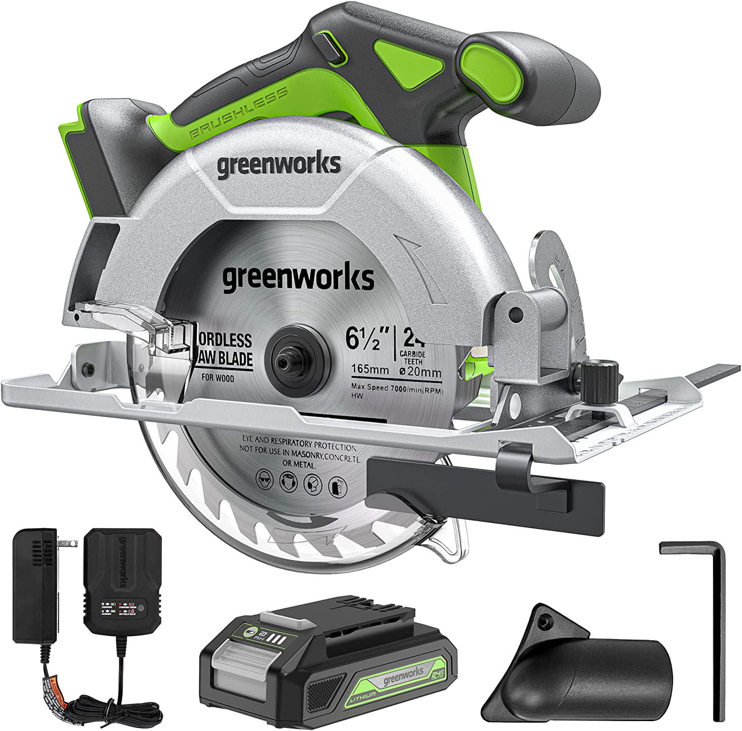 24V Brushless 6-1/2  Circular Saw Kit with 24V 2Ah Battery and Charger