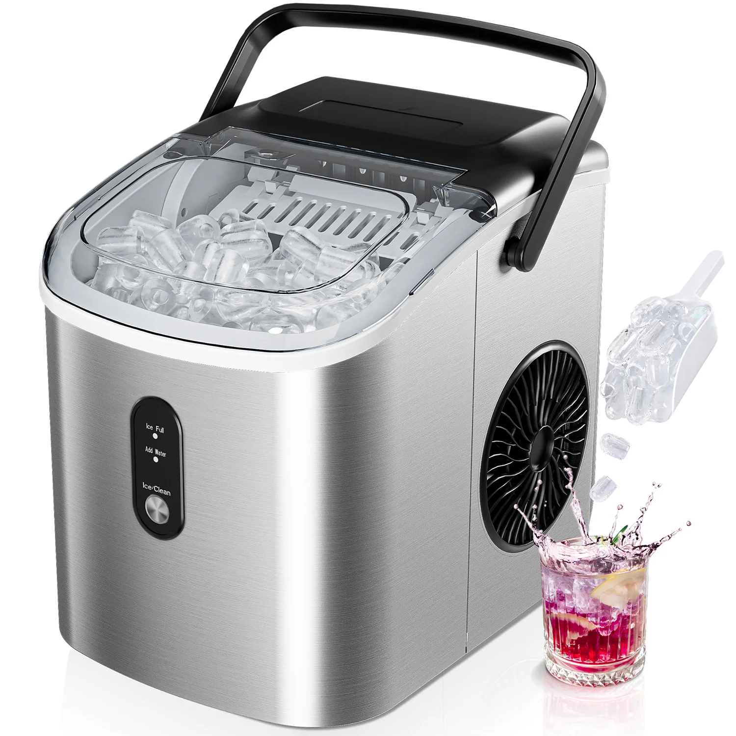 Countertop Ice Maker Machine with Handle 26.3lbs per Day 9 Cubes in 6 Mins