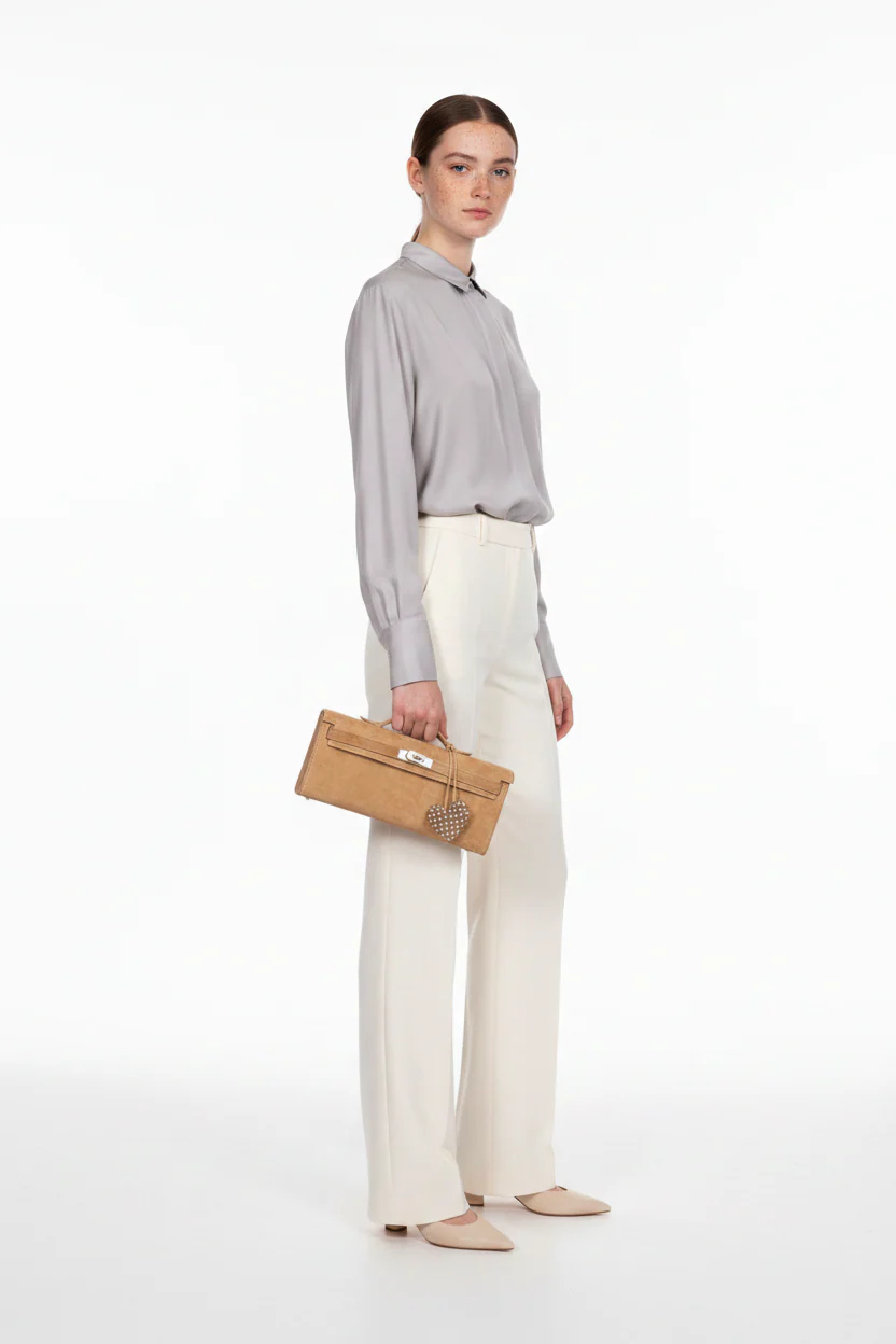 Hermès Kelly Cut Ocre Doblis Suede Palladium Hardware