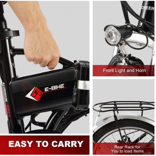 Folding Ebike AE4, 20” Foldable Electric Bicycle with 36V 8Ah Removable Lithium-Ion Battery, Professional 7 Speed Gears