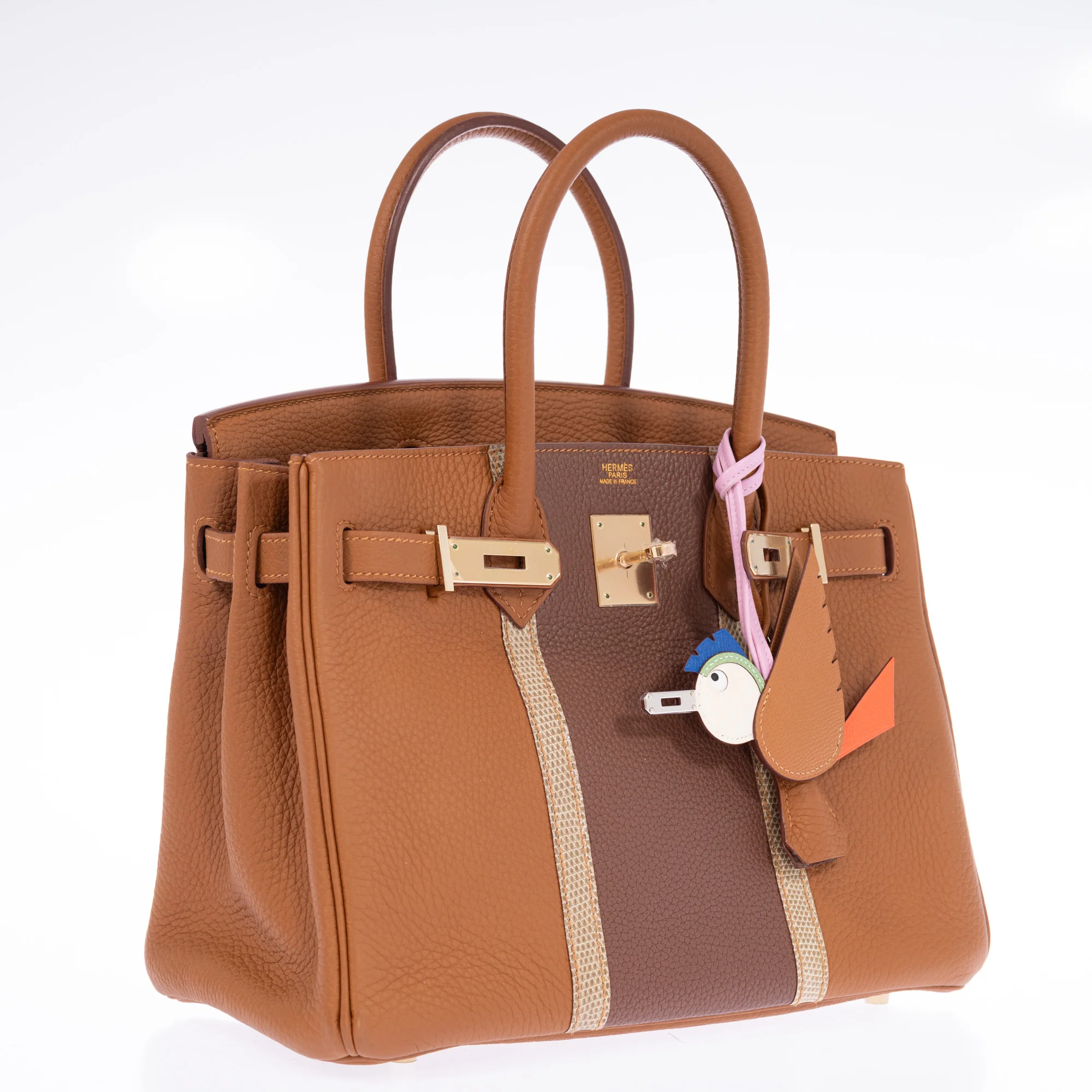 Hermès Club Birkin 30 Gold Clémence & Marron d'Inde Leather & Ficelle Lizard Permabrass Hardware