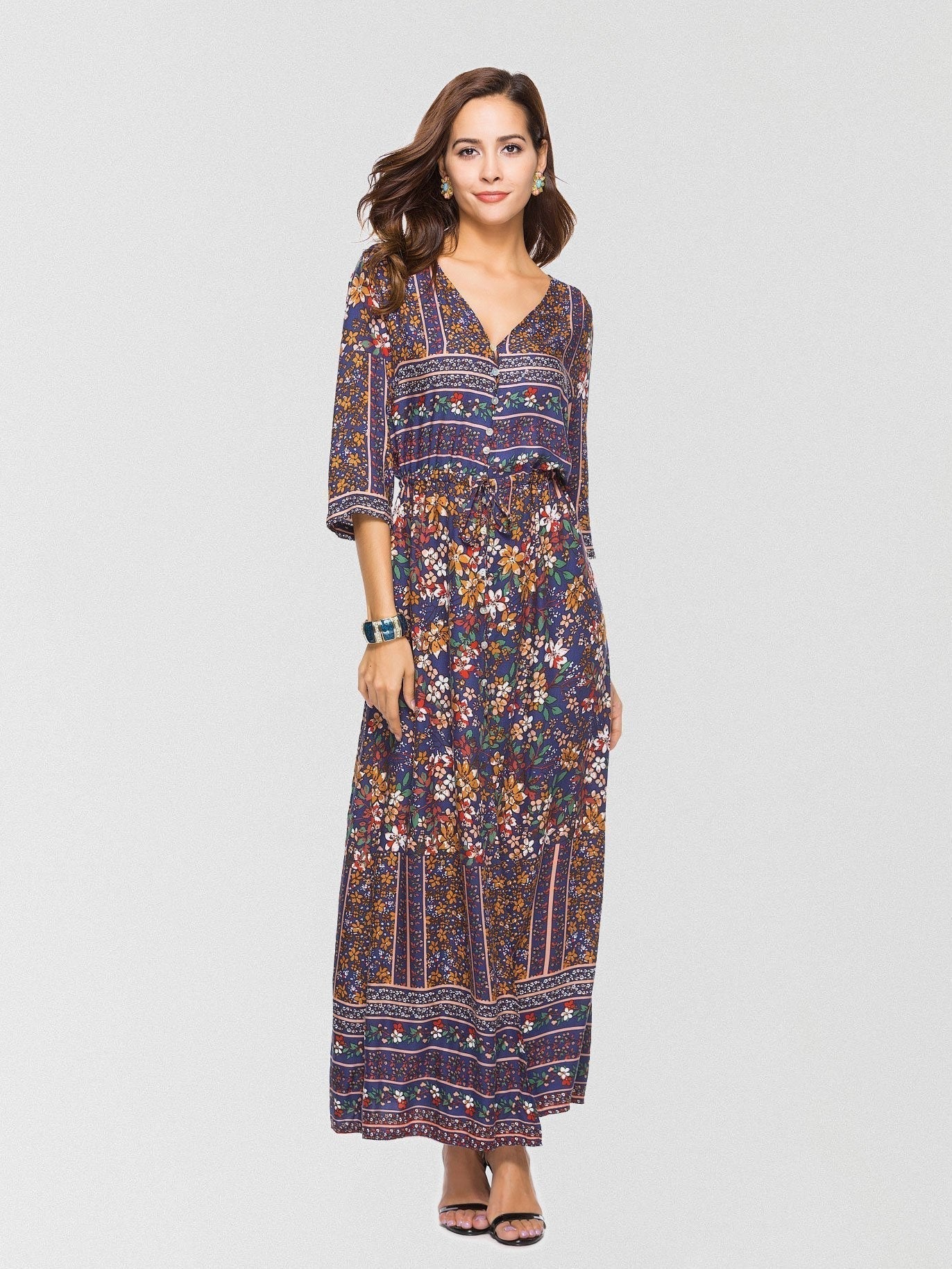 Floral Maxi Dress with Slit & V-NeckClistos