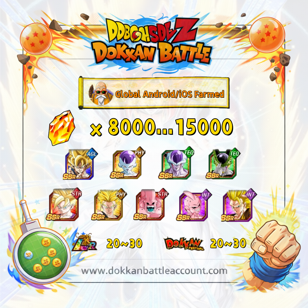 [Global] Dokkan Battle Farmed Account 15000+ DS with WWDC 9 cards For Android and IOS