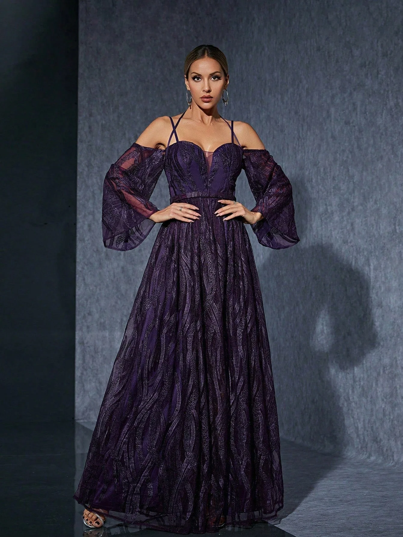 Elegant Maxi Dress With Slit & Bell SleevesClistos