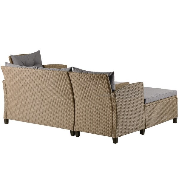 4 Piece Patio Wicker Sectional Sofa with Seat Cushions