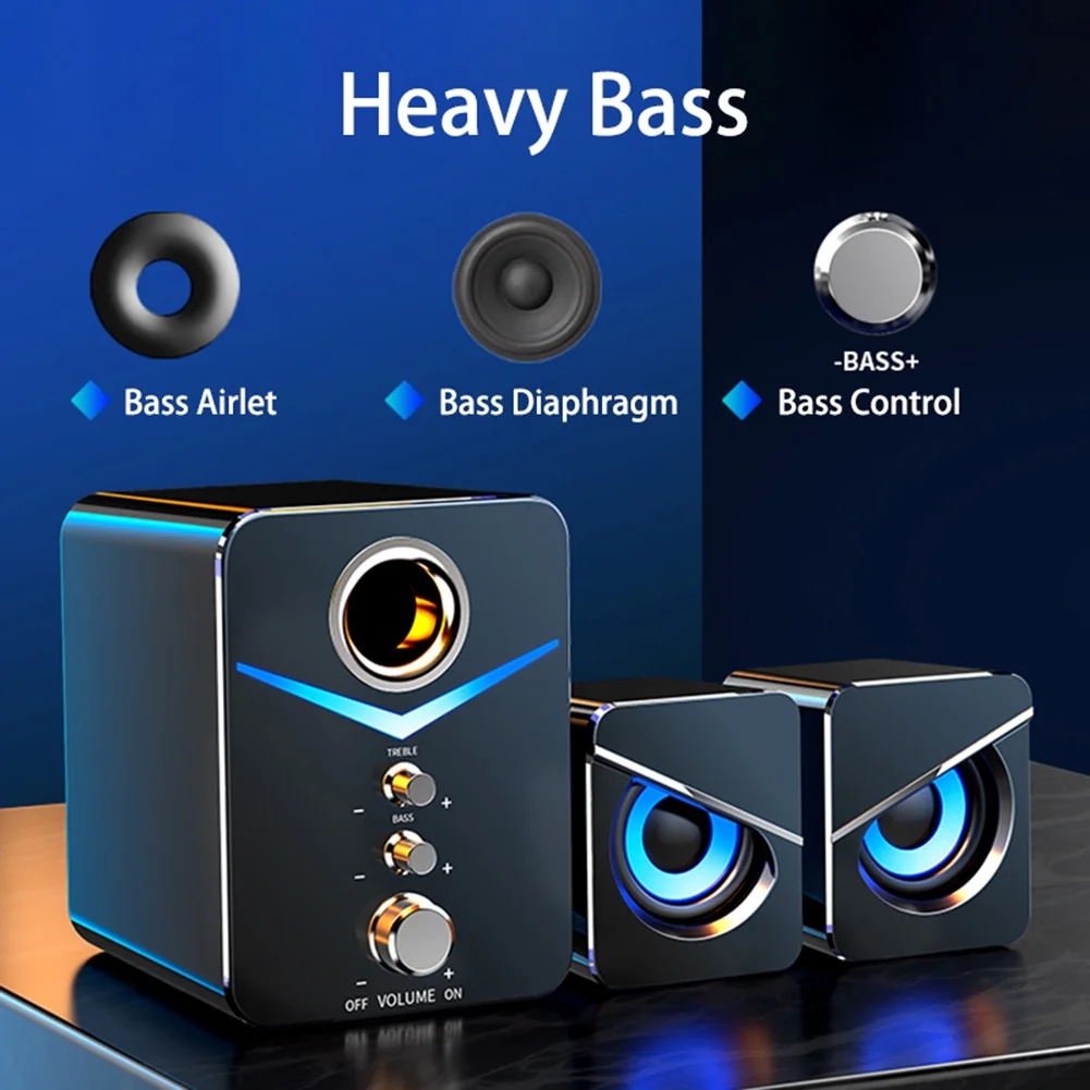 Loiyu Computer Speaker Set with Subwoofer, USB-Powered 2.1 Mini Multimedia Speakers System, 3.5mm Aux Input Stereo Bass Wired Desktop Speakers for PC Laptop Tablets Phone, Set of 3, Black