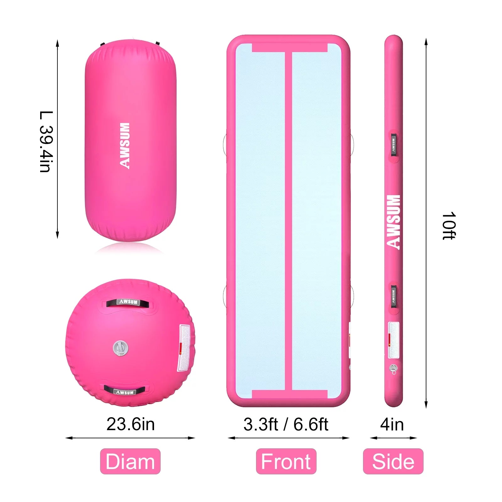 AWSUM Inflatable Air Gymnastics Mat 10 ft 13 ft 16 ft Training mat 4 inches Thick tumble track Air Roller with Electric Pump for Home/Gym