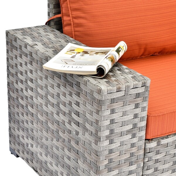 OVIOS Patio Wicker Furniture Wide Arm 6piece Set with Table