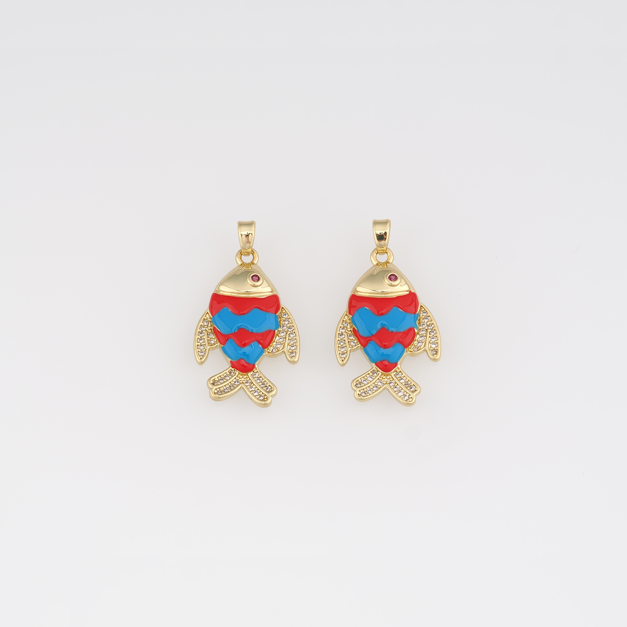 18K Gold Filled Fish Pendant,Enamel Fish Charm Earrings Necklace for DIY Jewelry Making Supply