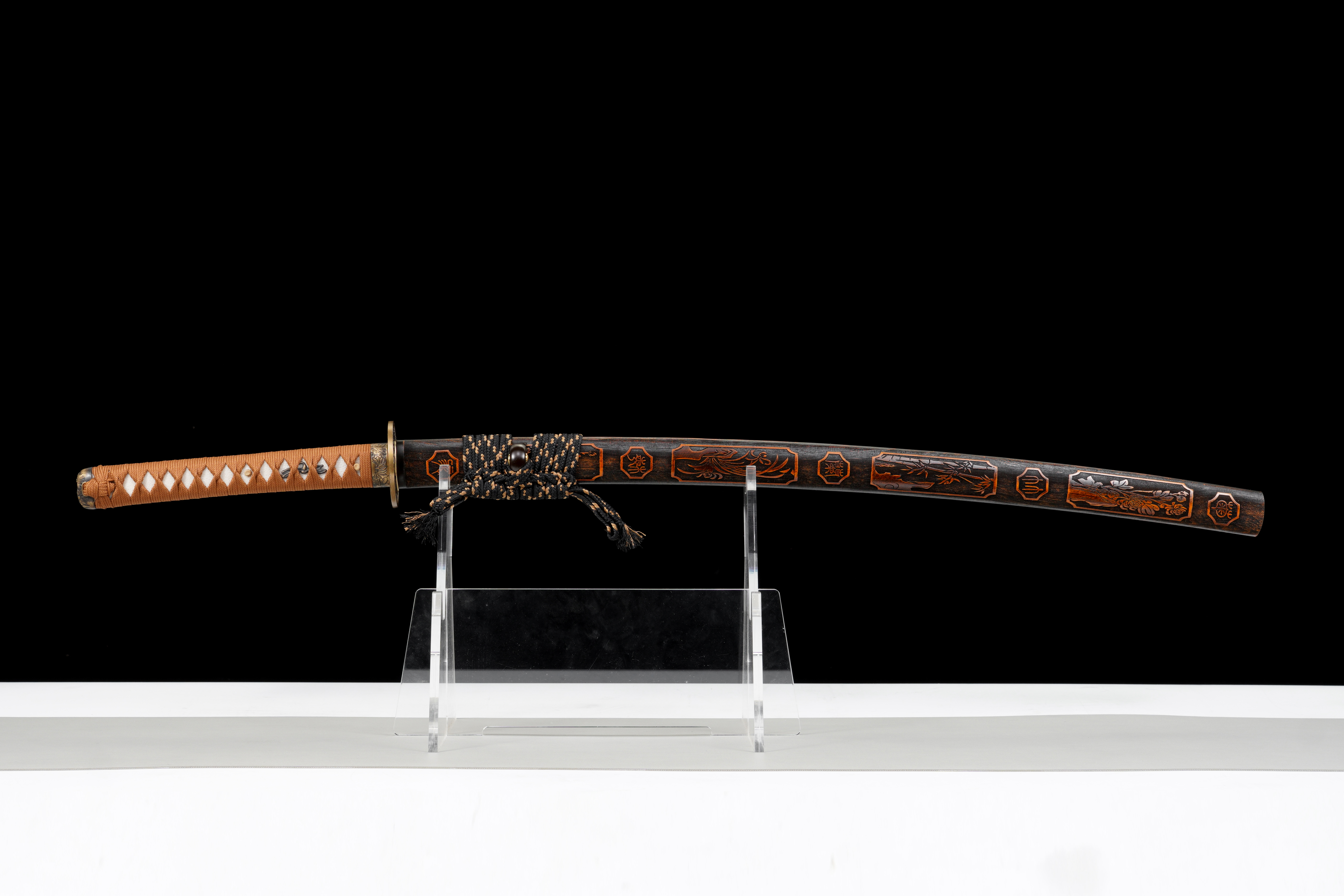 Handmade Katana T10 Steel Clay Tempered Four Gentlemen Saya Full Tang
