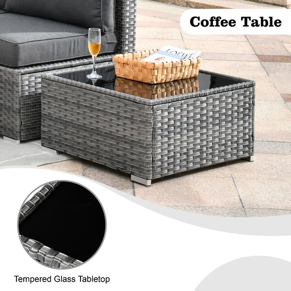 HOOOWOOO 8piece Patio Furniture Set Wicker Sectional Sofa with Fire Pit Table