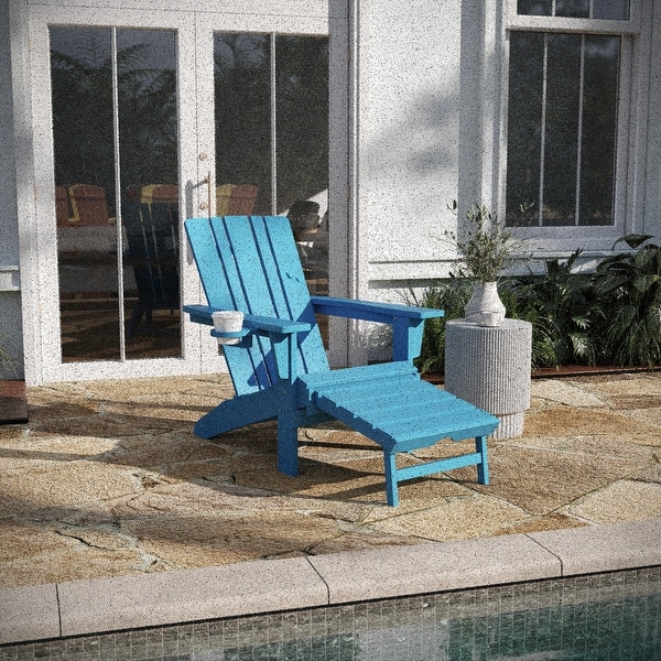AllWeather Adirondack Chair with Pullout Ottoman and Cupholder