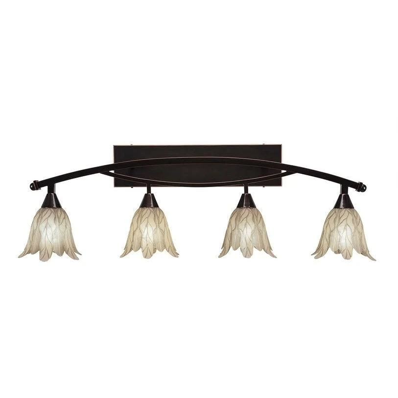 Toltec Lighting 174-BC-4155 Bow 4 Light Bath Bar in Black Copper with 7 inch Blue Italian Glass Shade