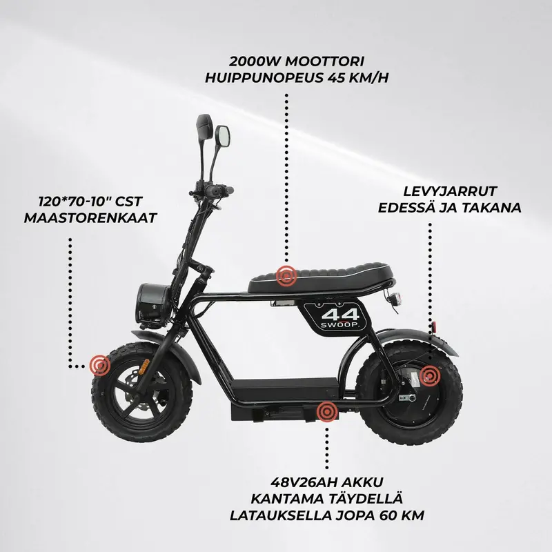 Swoop 2000W Electric Moped – Black Turbo-Assist E-Bike with Pedal & Throttle Modes