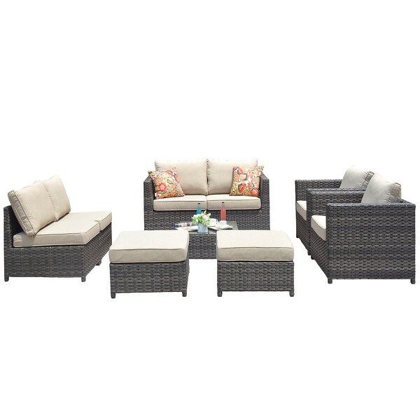 OVIOS Patio Furniture Deep Seat Wicker 9piece Set