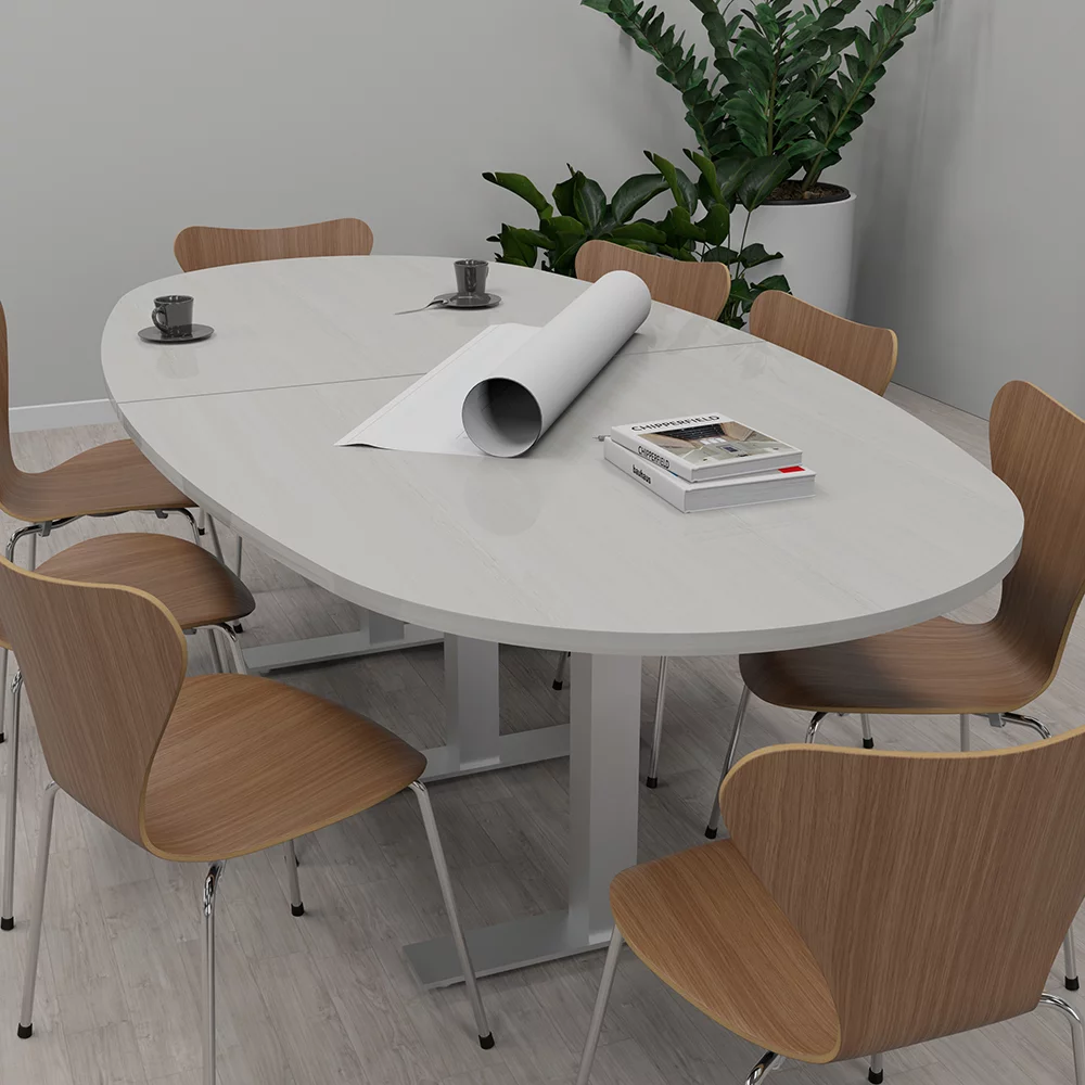 8 Person Oval Conference Table Metal T Bases Harmony Series w/Electric