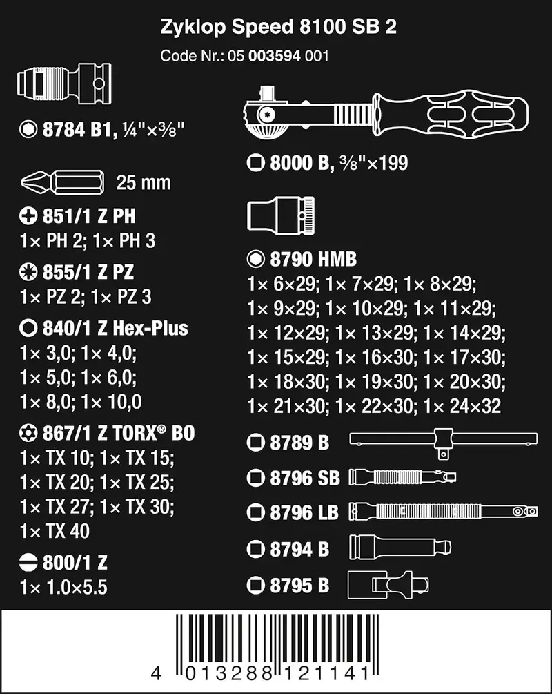 Zyklop 3/8″ Metric Ratchet Set (43-Piece) – Model 5003594001, Includes 8100 SB 2 Ratchets