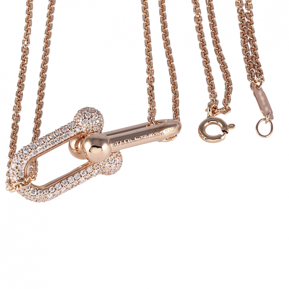 Tiffany & Co. Hardware Double Link Necklace 18K Rose Gold Diamond 68692504