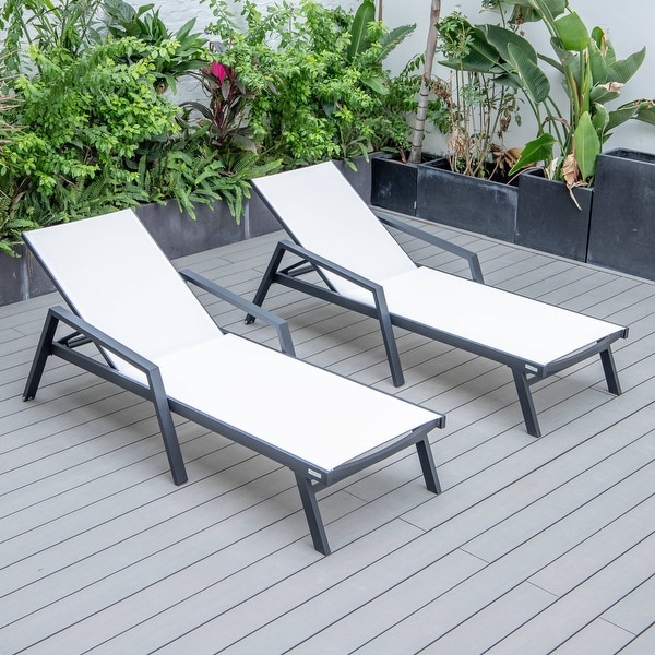 Aluminum Beach Pool Sun Lounge Chair Sling Mesh Fabric With Arms,Stackable Chaise Lounger (Set of 2)