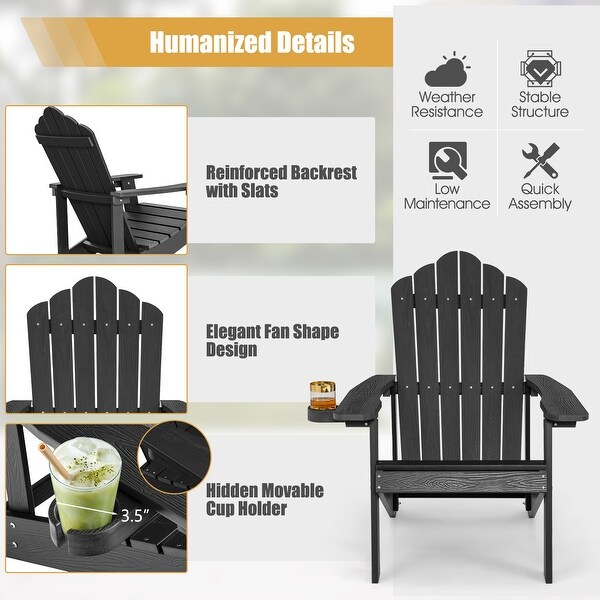 Costway Patio HIPS Adirondack Chair with Cup Holder Weather Resistant