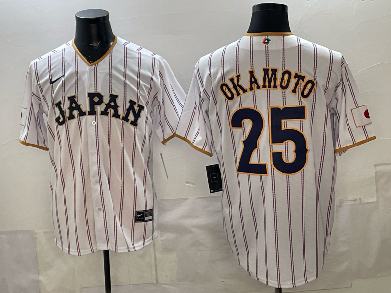Men's Japan Baseball Kazuma Okamoto #25 White 2026 World Baseball Classic Home Stadium Jersey