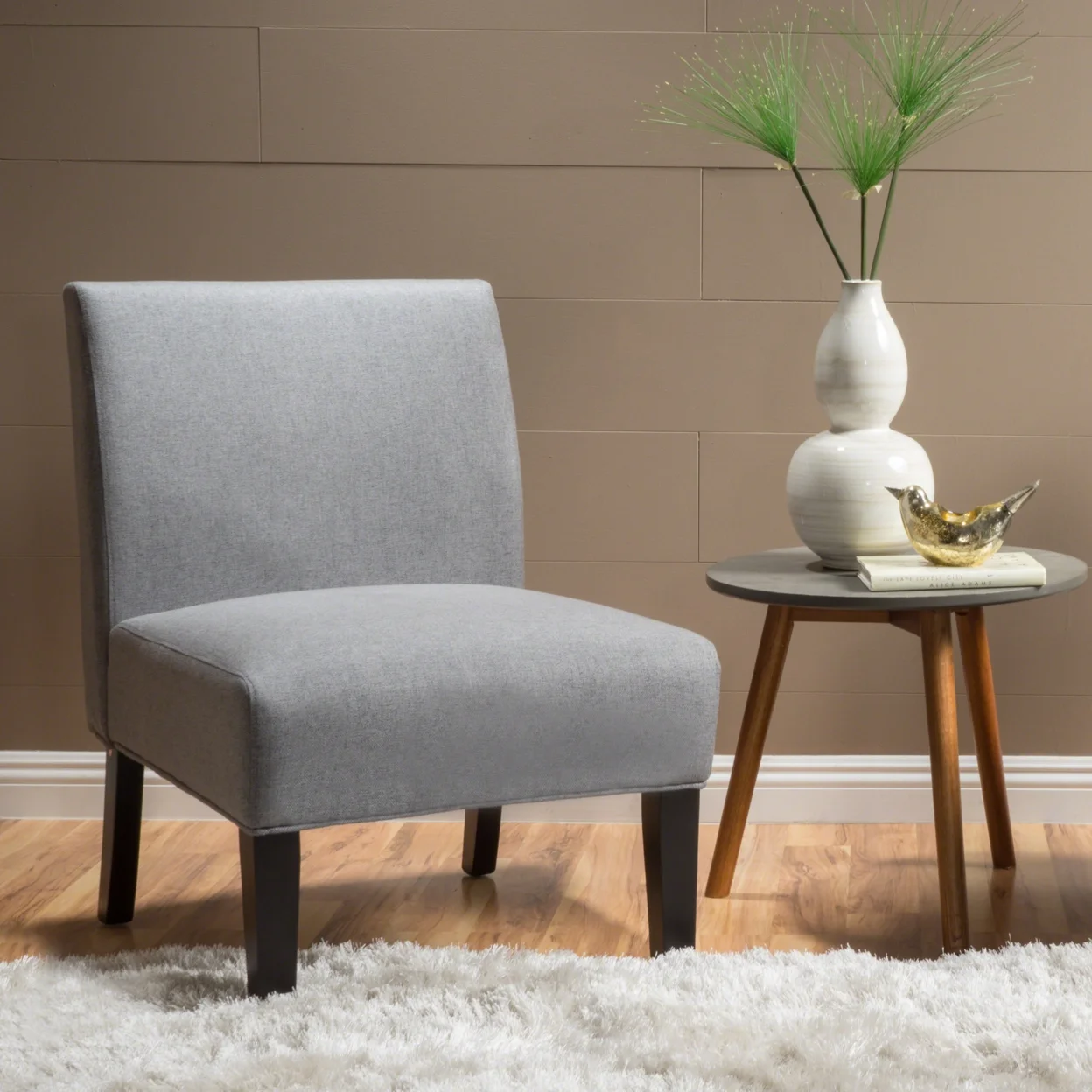 GDF Studio Abner Contemporary Slipper Accent Chair, Gray Fabric and Matte Black