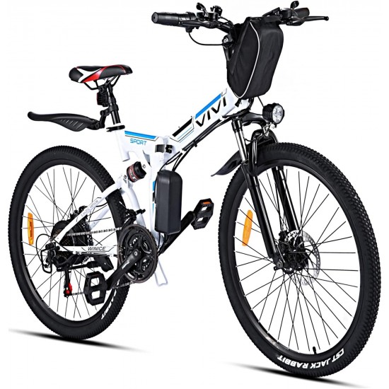 350W Folding E-Bike Adult Electric Mountain Bike 26 Inch Folding Electric Bicycle with Removable 36V/8 Ah Lithium-Ion Battery, Full-Suspension E-MTB, 21 Speed Gear