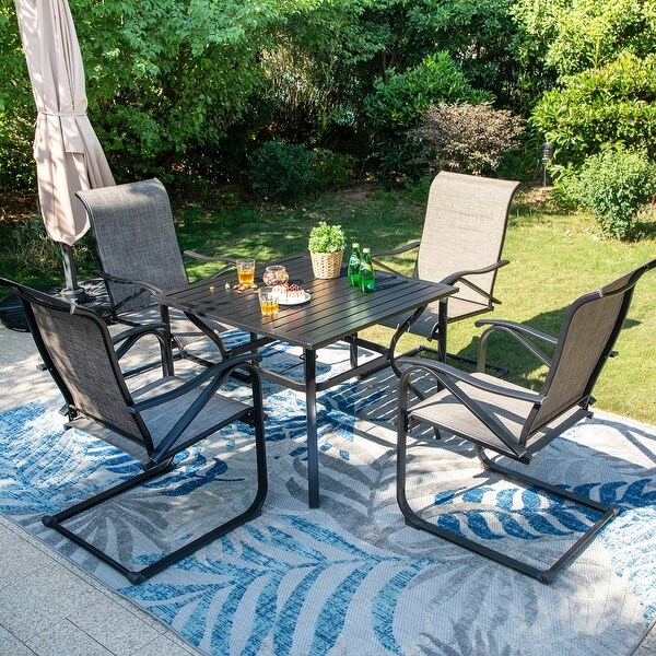 5Pieces Patio Dining Set,Including 1 Steel Frame Table with Umbrella Hole and 4 C spring Patio Chair