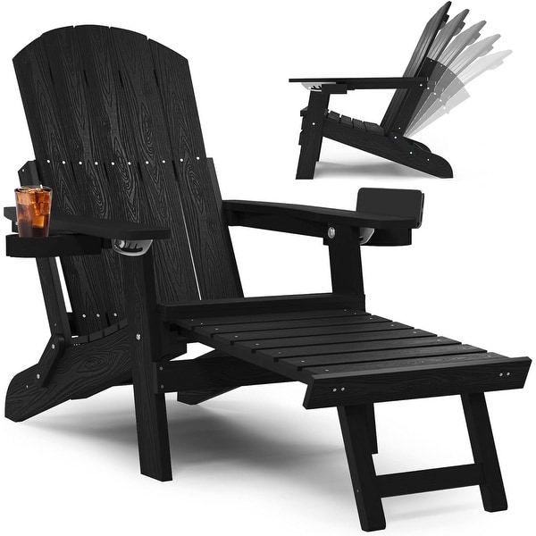 CHERIE Folding Adirondack Chair with Ottoman,and 2 CupHolders