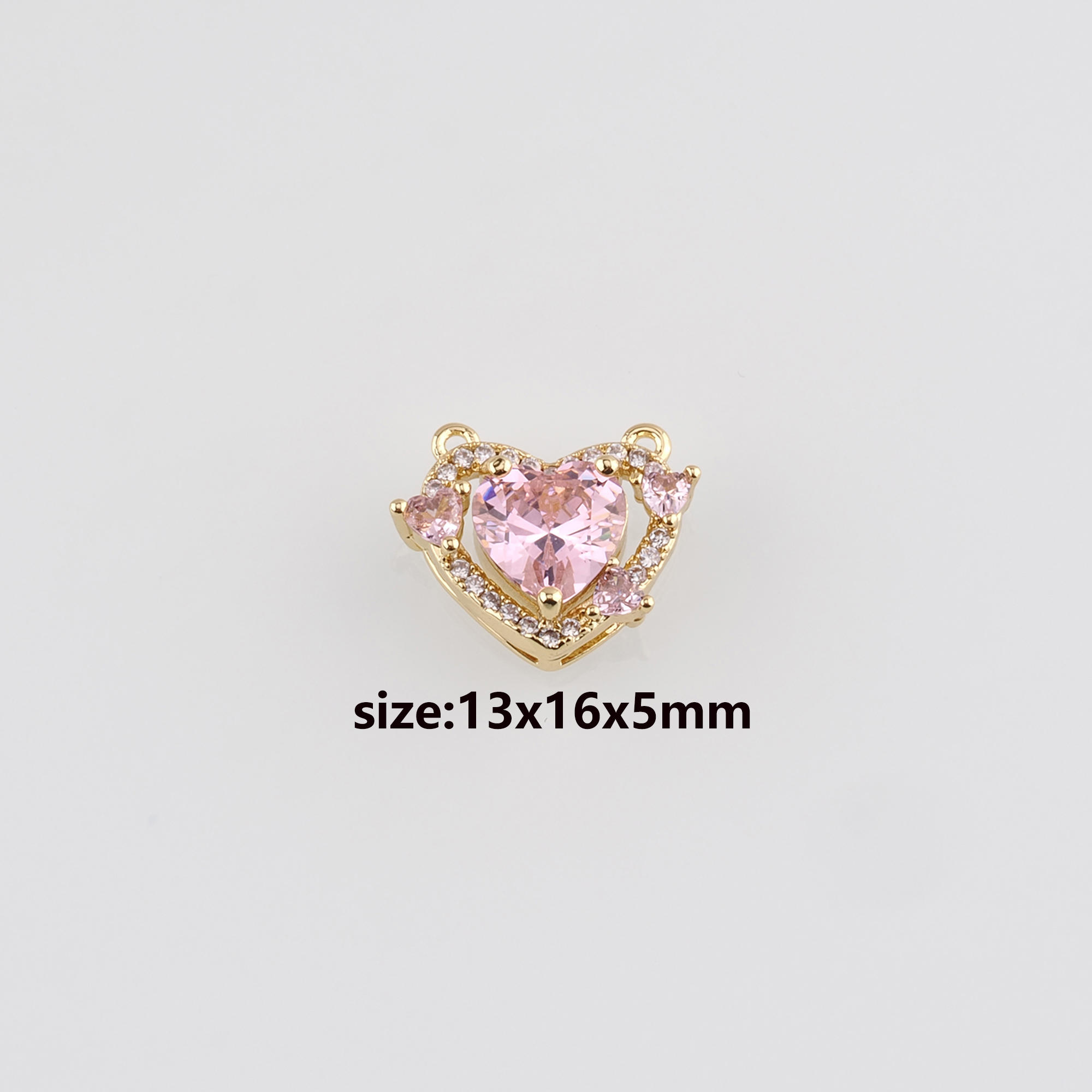 18K Gold Filled Heart Pendant,CZ Micro Pave Heart Charm Earrings Necklace for DIY Jewelry Making Supply