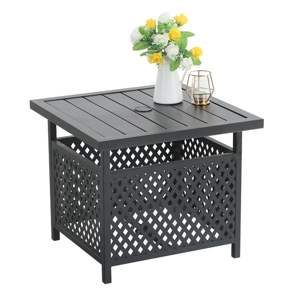 MAISON ARTS 3piece Patio Bistro Set,2 Rattan Swivel Chairs with Cushion and 1 Metal Table with Umbrella Hole