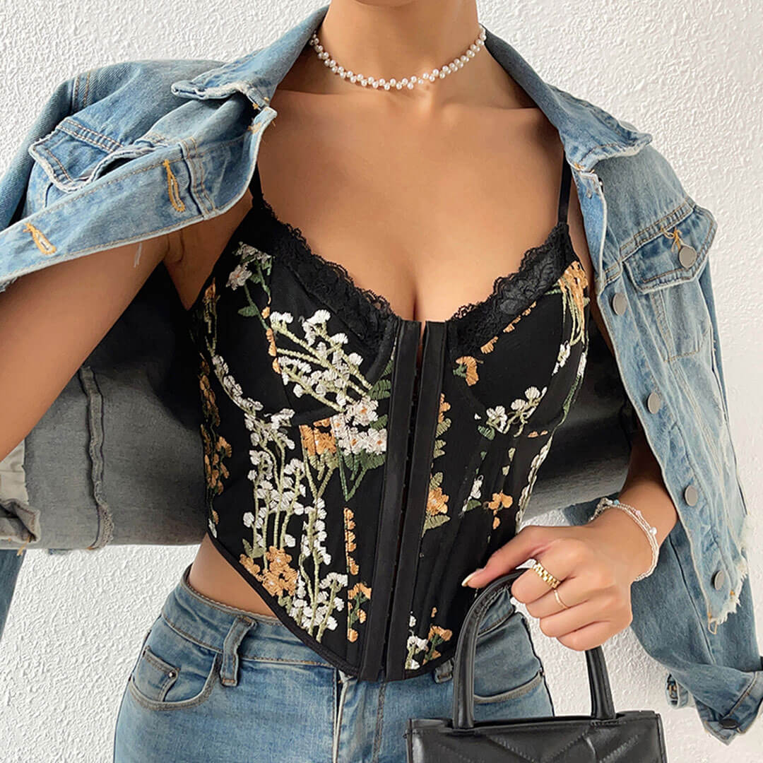 Floral Embroidered Corset TopClistos
