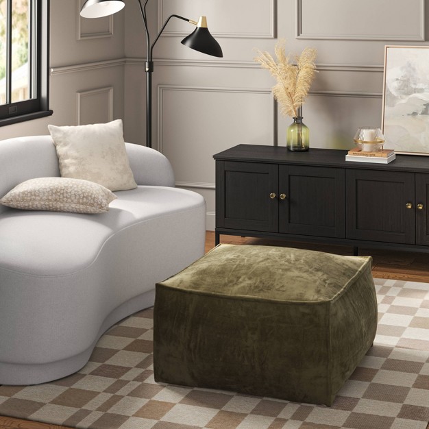 Costa Velvet Cocktail Pouf Olive Green