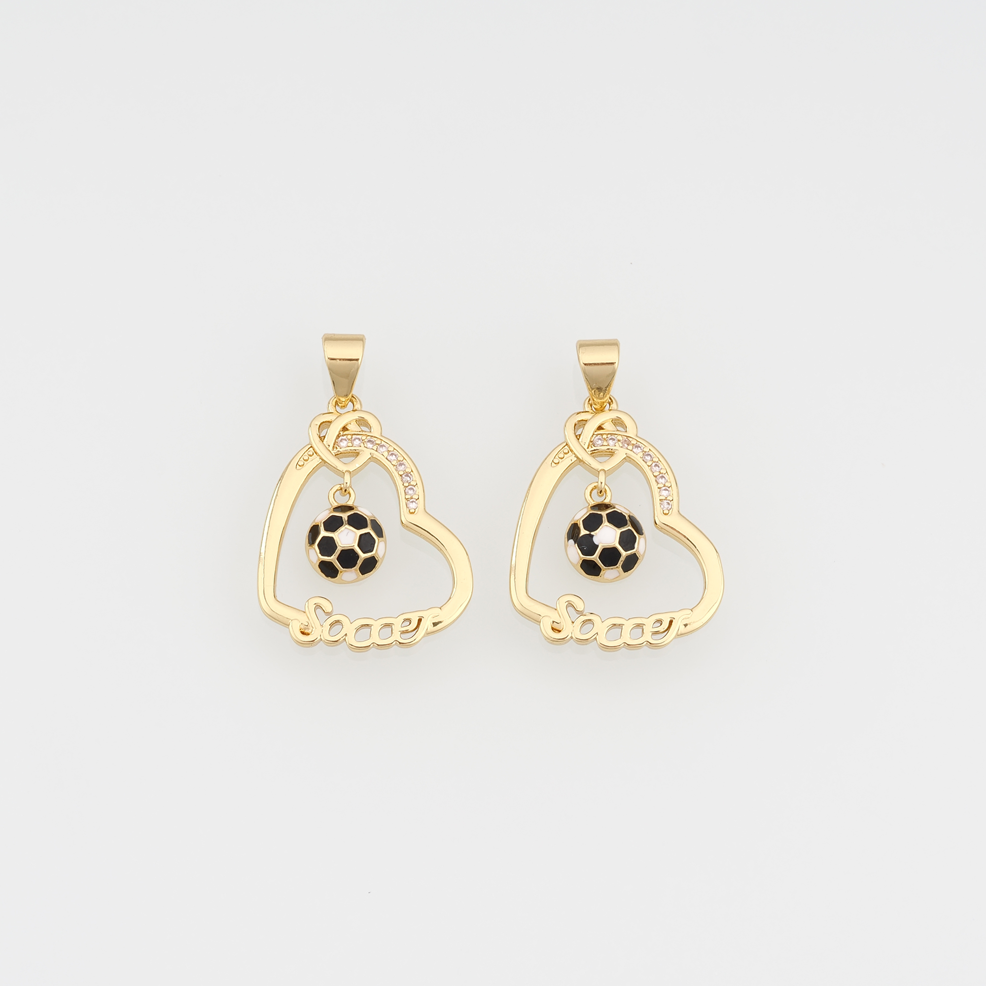 18K Gold Filled Heart Pendant,CZ Micro Pave Heart Football Charm Earrings Necklace for DIY Jewelry Making Supply