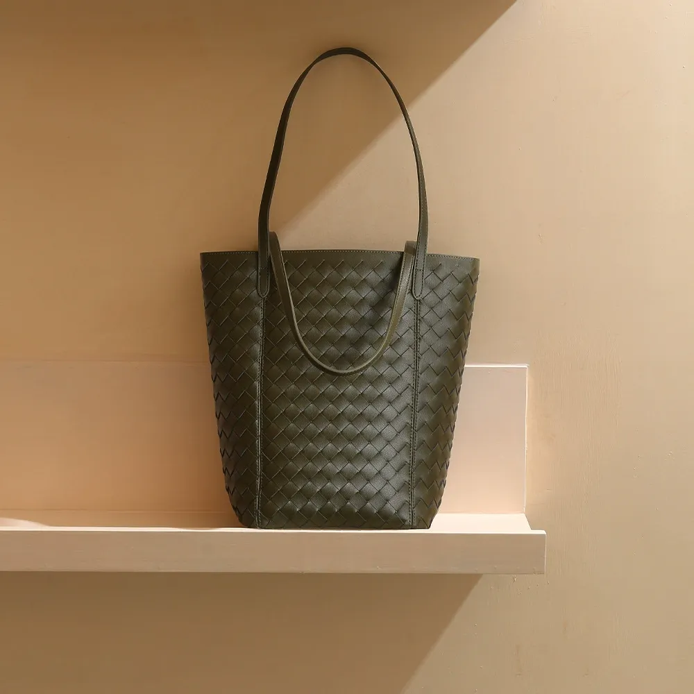 Olive Green Woven Tote Bag