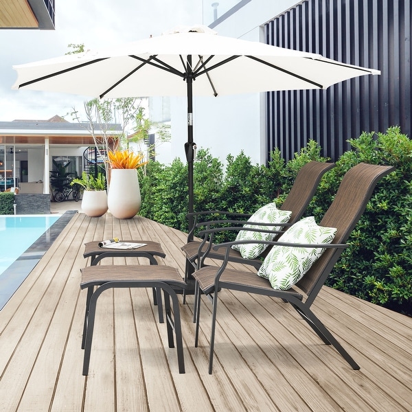 Nuu Garden Patio AllWeather Textilene Lounge Chair with Ottoman,Brown