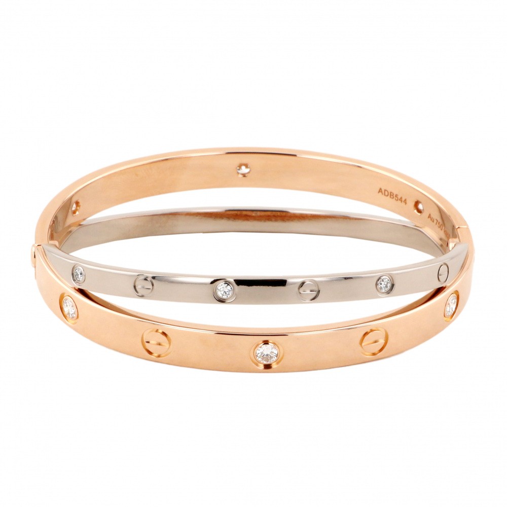 Cartier Love #16 Bracelet 18K White Gold & 18K Rose Gold Diamond