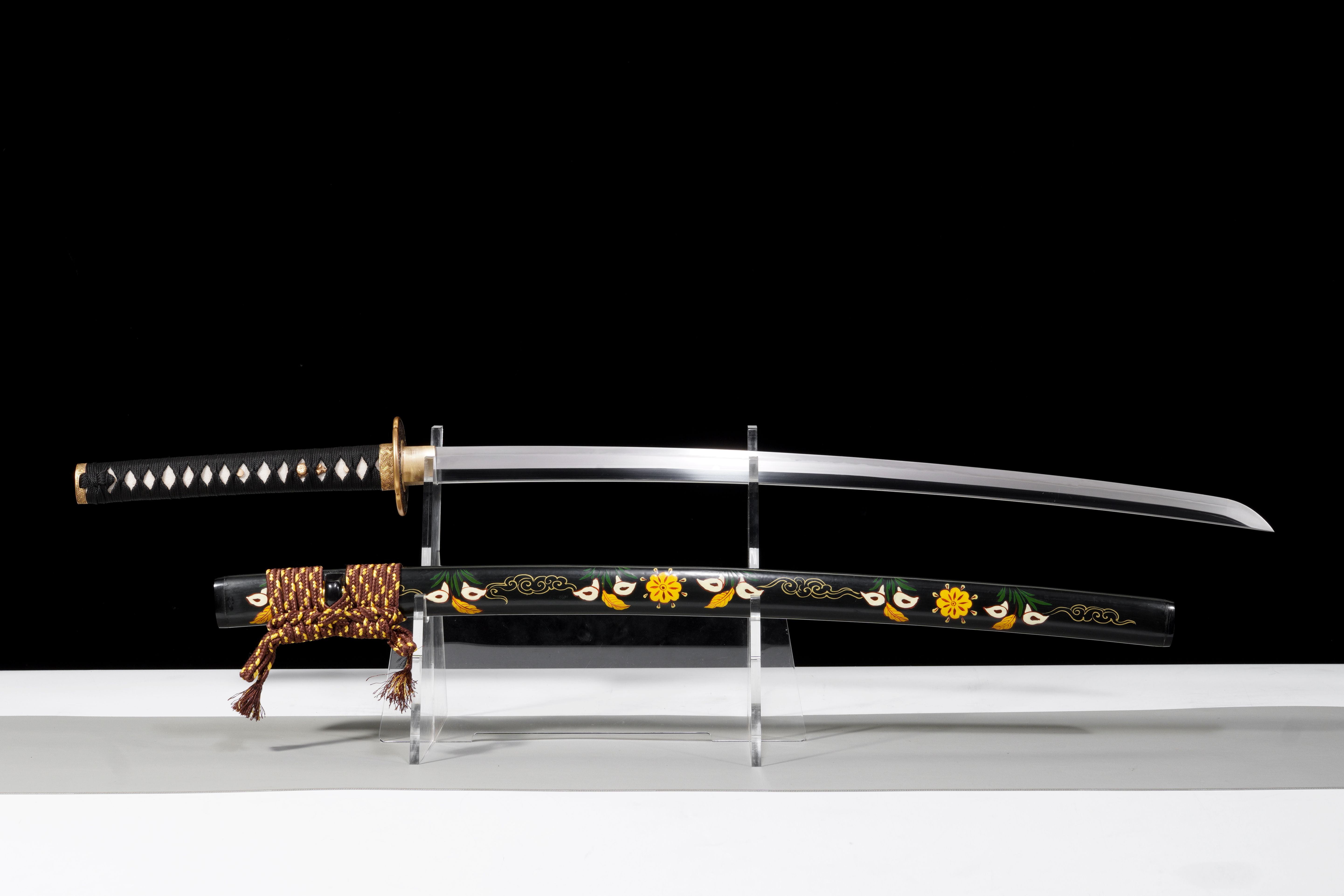 Handmade Japanese Katana T10 Steel Clay Tempered Golden Lattice Full Tang