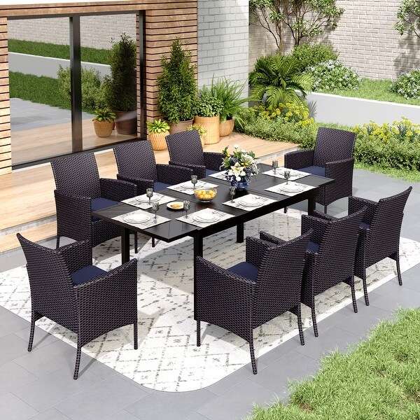 7/9piece Patio Dining Set,Expendable Rectangular Outdoor Dining Table with Rattan Chairs