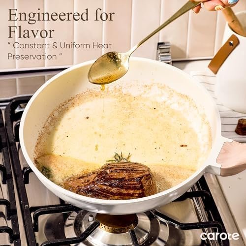 21Pcs Pots and Pans Set, Nonstick Cookware Sets, White Granite Induction Cookware Non Stick Cooking Set w/Frying Pans & Saucepans(PFOS, PFOA Free)