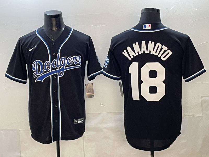 Men's Los Angeles Dodgers Yoshinobu Yamamoto #18 Fashion Black Out Stadium Jersey