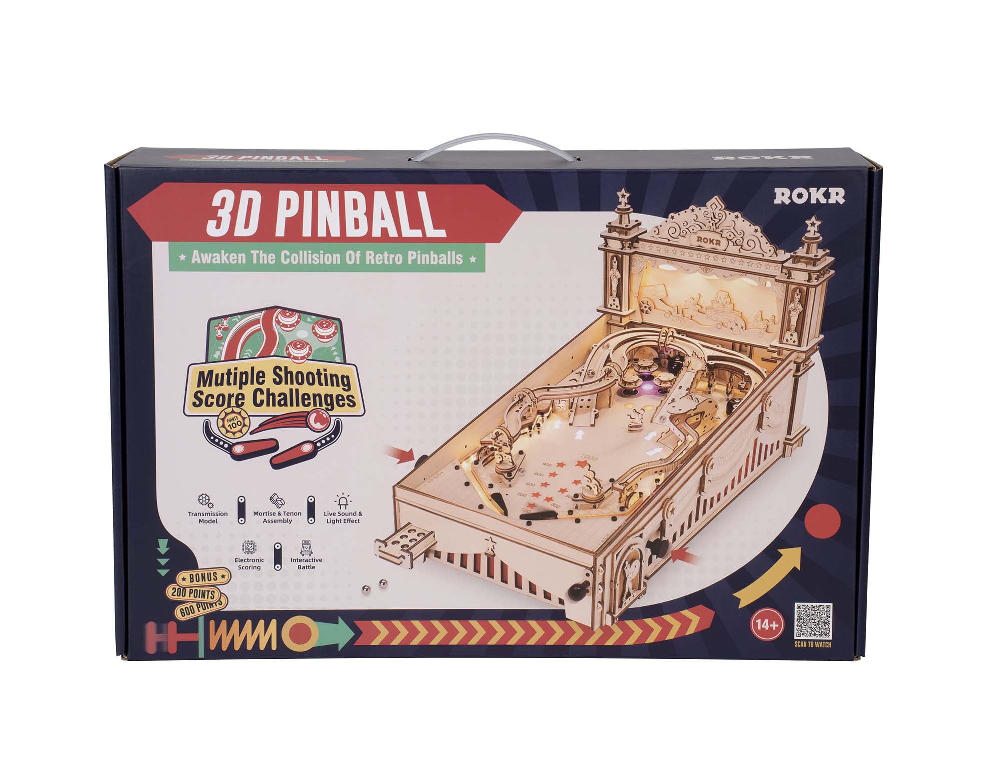 ROKR 3D Puzzle 3D Pinball Machine,Retro Games Marble Run,Birthday Gift for Adult Kid,482 Pcs