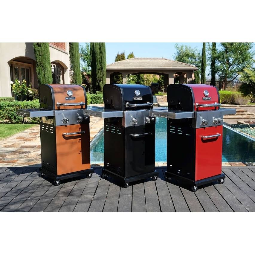 Permasteel 2 Burner Grill with Folding Side Shelves - Red