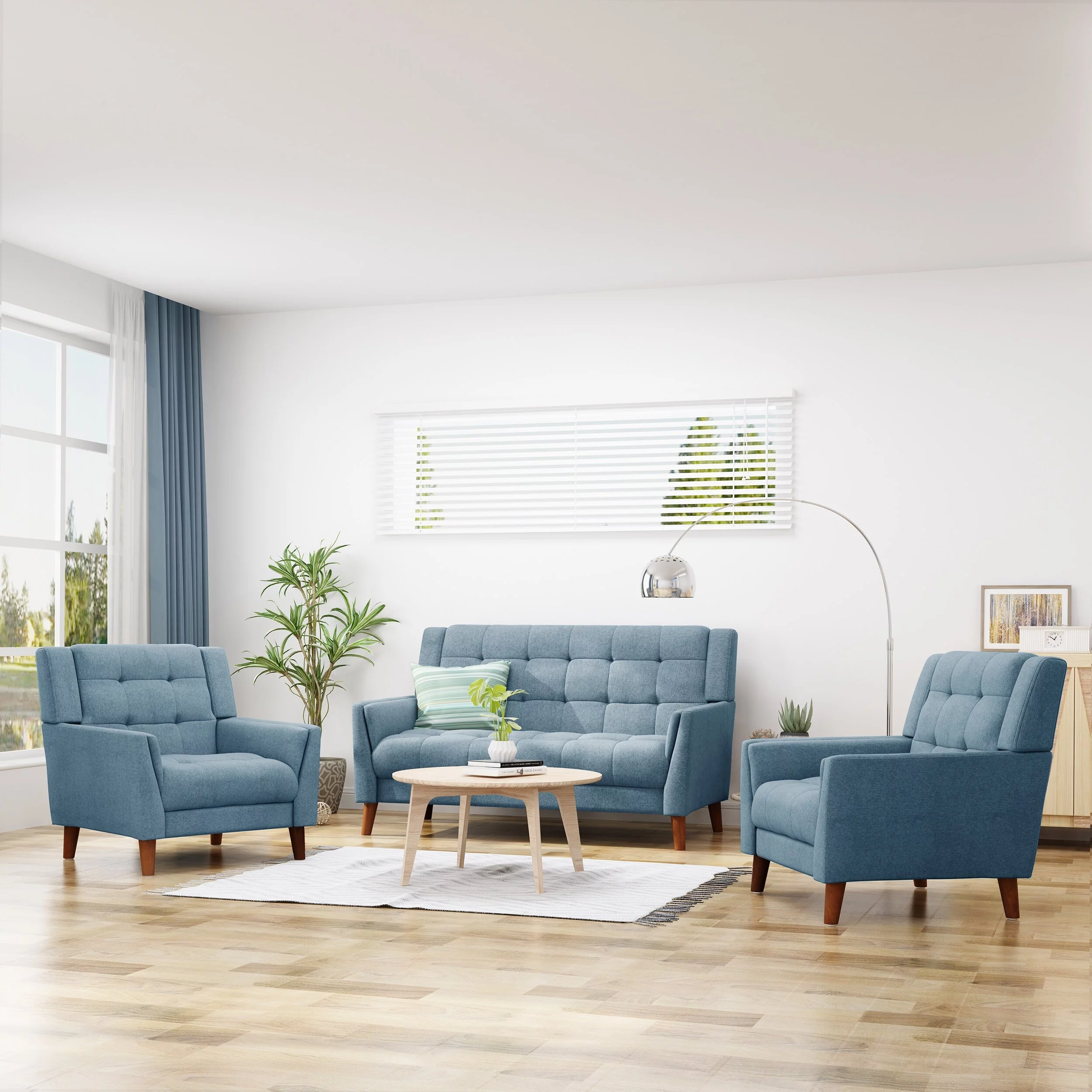 Christopher Knight Home Candace Fabric Arm Chair and Loveseat Set by  Blue
