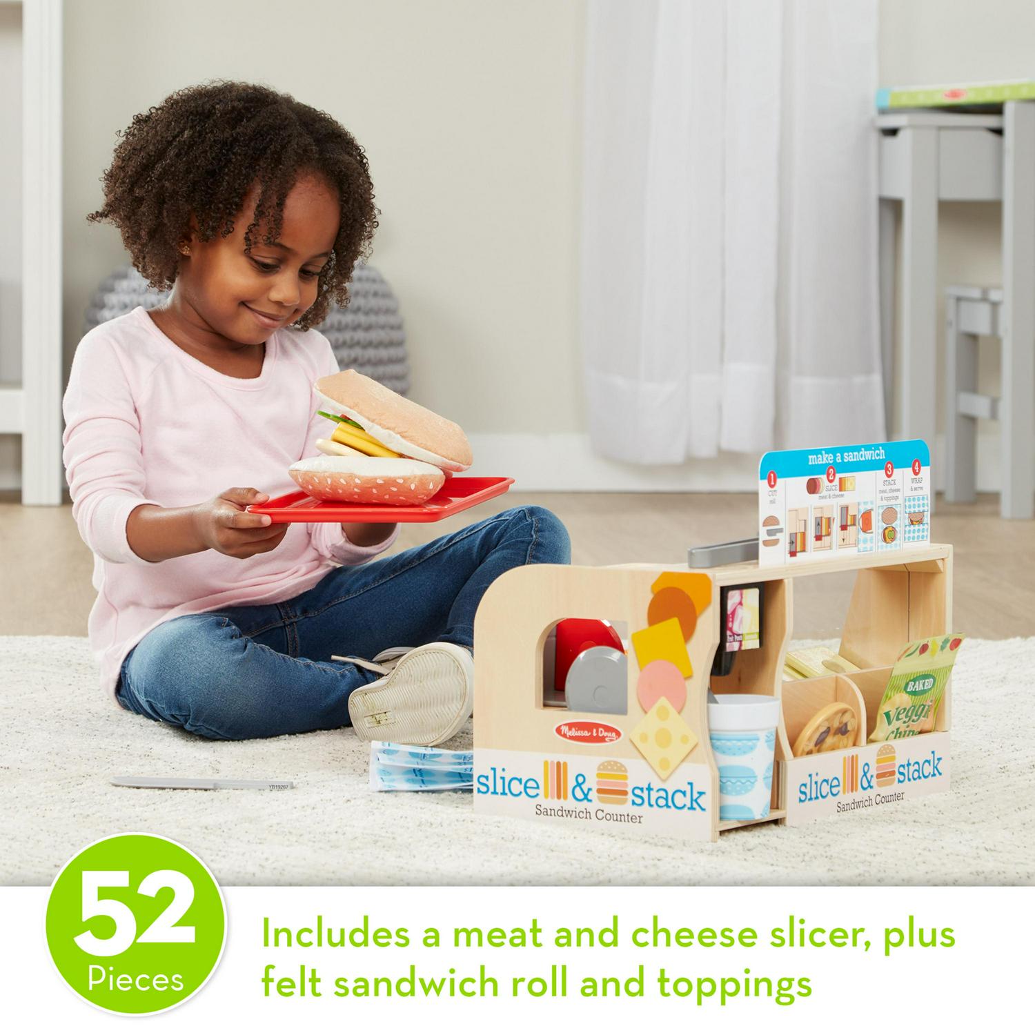 and Doug Wooden Slice and Stack Sandwich Counter with Deli Slicer a 56-Piece Pretend Play Food Pieces  sgtnighsdesigns