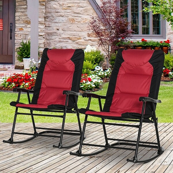 Outsunny Folding Rocking Chair Set with Padded Seat and Back,Pillow