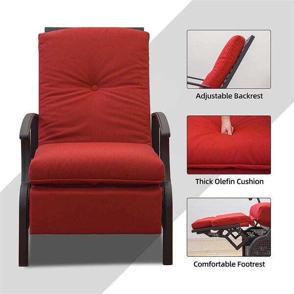 Patio Recliner Chair Outdoor Adjustable Lounge Chair with Extendable Metal Frame for Garden Sunbathing Lounger