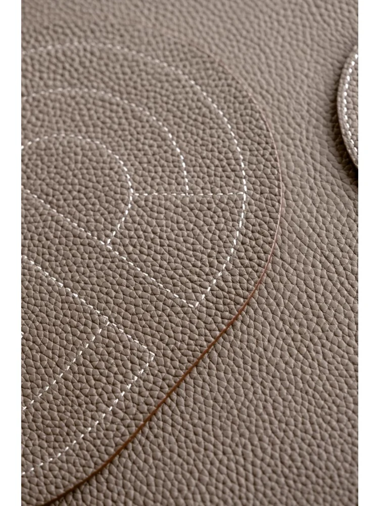 DC078 (Set) - Calfskin Elephant Gray Outer Stitching Dining Mat Table Mat Cup Mat Tea Tray (Set of Three)