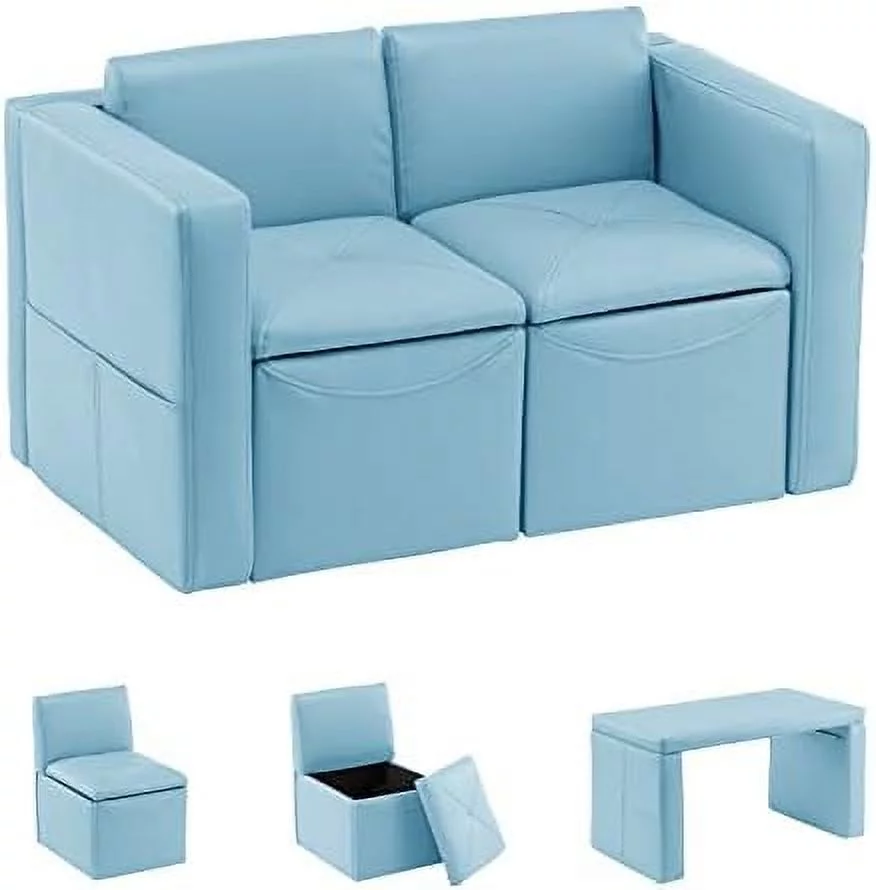 HOOMHIBIU \u2013Kids Sofa  2-in-1 Double Set Sofa Convert to Table & 2 Chairs  Toddler Lounge with Leather Surface  Children Boys Girls Couch Armrest Chair with  Box (ZKL-111K-Pink)