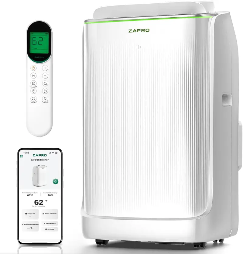 ZAFRO 8,000 BTU Portable Air Conditioner – 4-Mode Fast-Cooling Unit with Remote, 24-Hour Timer, Energy Efficient, Ideal for Bedrooms & Dorms